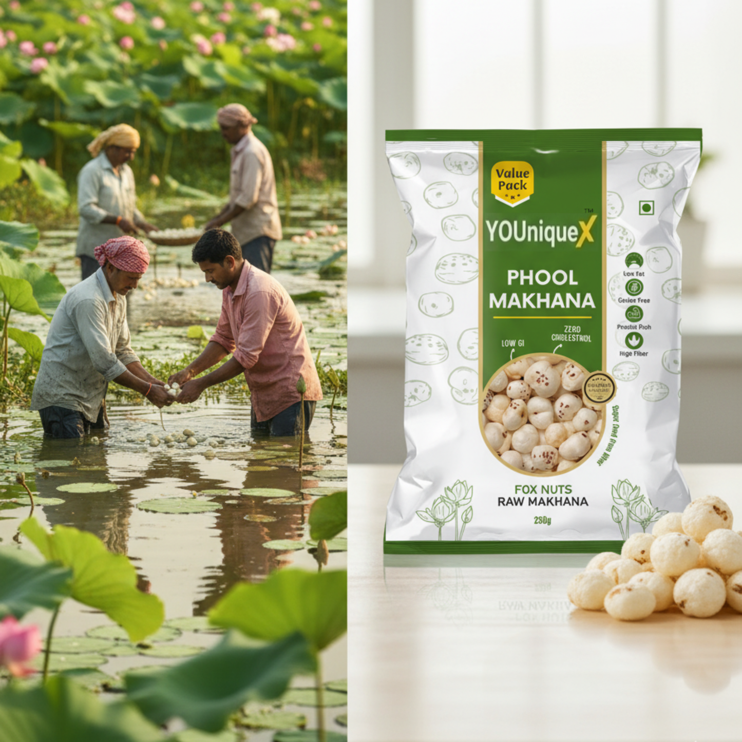 YOUniqueX Premium Phool Makhana (Value Pack of 4 | 1KG)