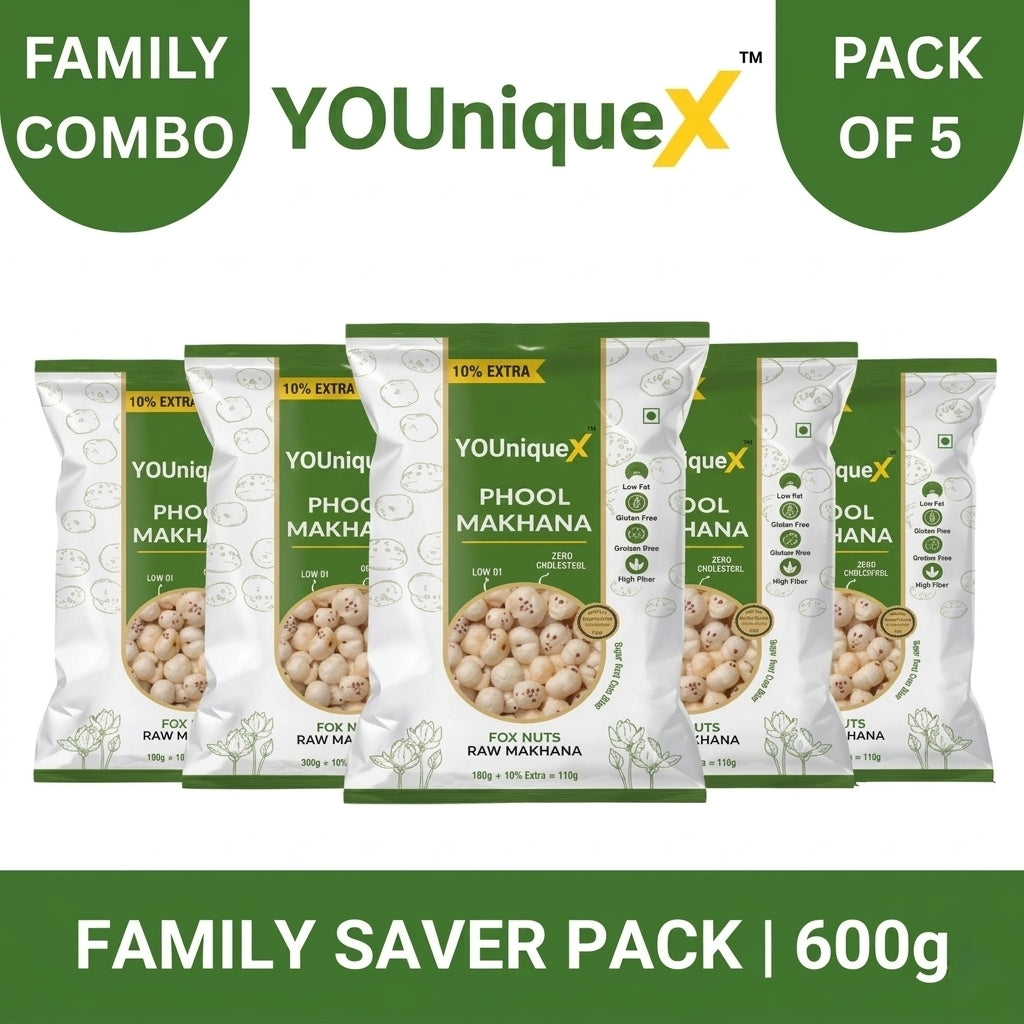 YOUniqueX Premium Phool Makhana (Family Combo Pack of 5 | 600g)