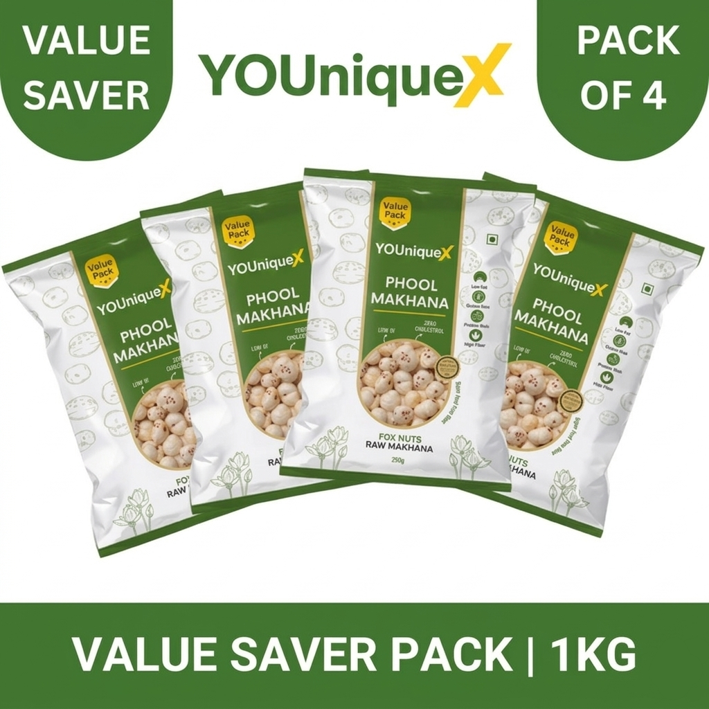 YOUniqueX Premium Phool Makhana (Value Pack of 4 | 1KG)